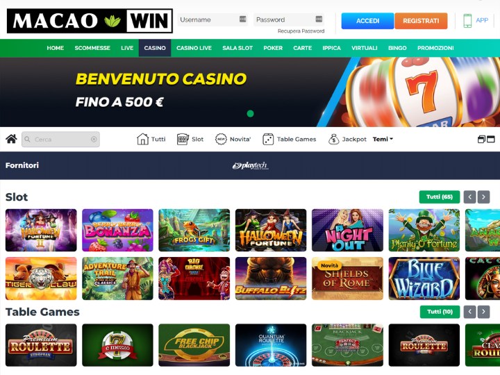Lobby principale Macaowin – slot online